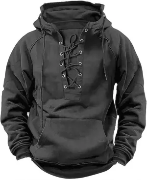 Aymnlox Hoodies Sweatshirts for Men Fashion Vintage Hooded Sweatshirt Heavyweight Solid Color Drawstring Pullover With Pocket