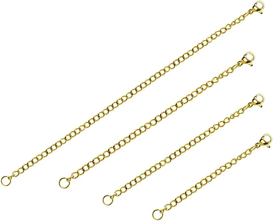 B. BRILLIANT Chain Extenders for Necklace Pendant Bracelet Anklet Chain, Stainless Steel set 4 Sizes (2-6 Inches)