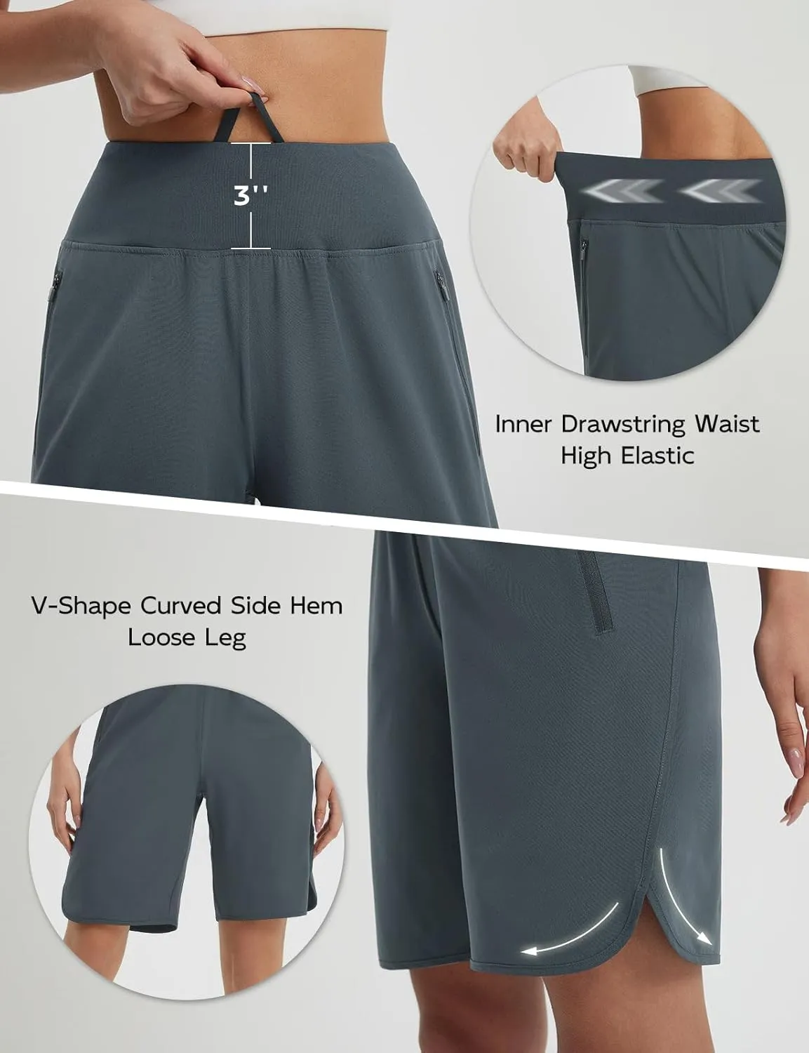 baleaf Women's Bermuda Long Shorts 9" Knee Length Athletic Running Shorts with Zip Pockets Stretch Loose Summer UPF 50 
