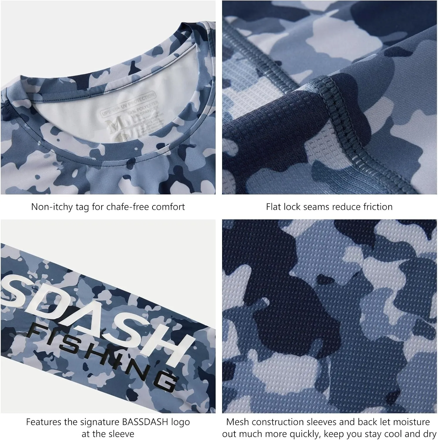 BASSDASH Mens Camo Fishing Shirts UPF 50  Long Sleeve Quick Dry Lightweight T-Shirts for Outdoor Hiking Kayaking FS37M