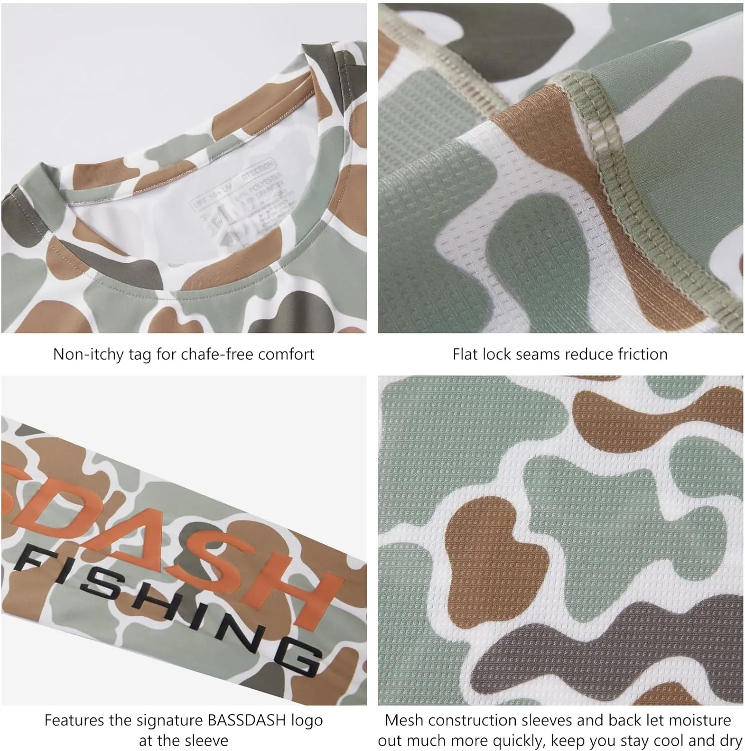 BASSDASH Mens Camo Fishing Shirts UPF 50  Long Sleeve Quick Dry Lightweight T-Shirts for Outdoor Hiking Kayaking FS37M