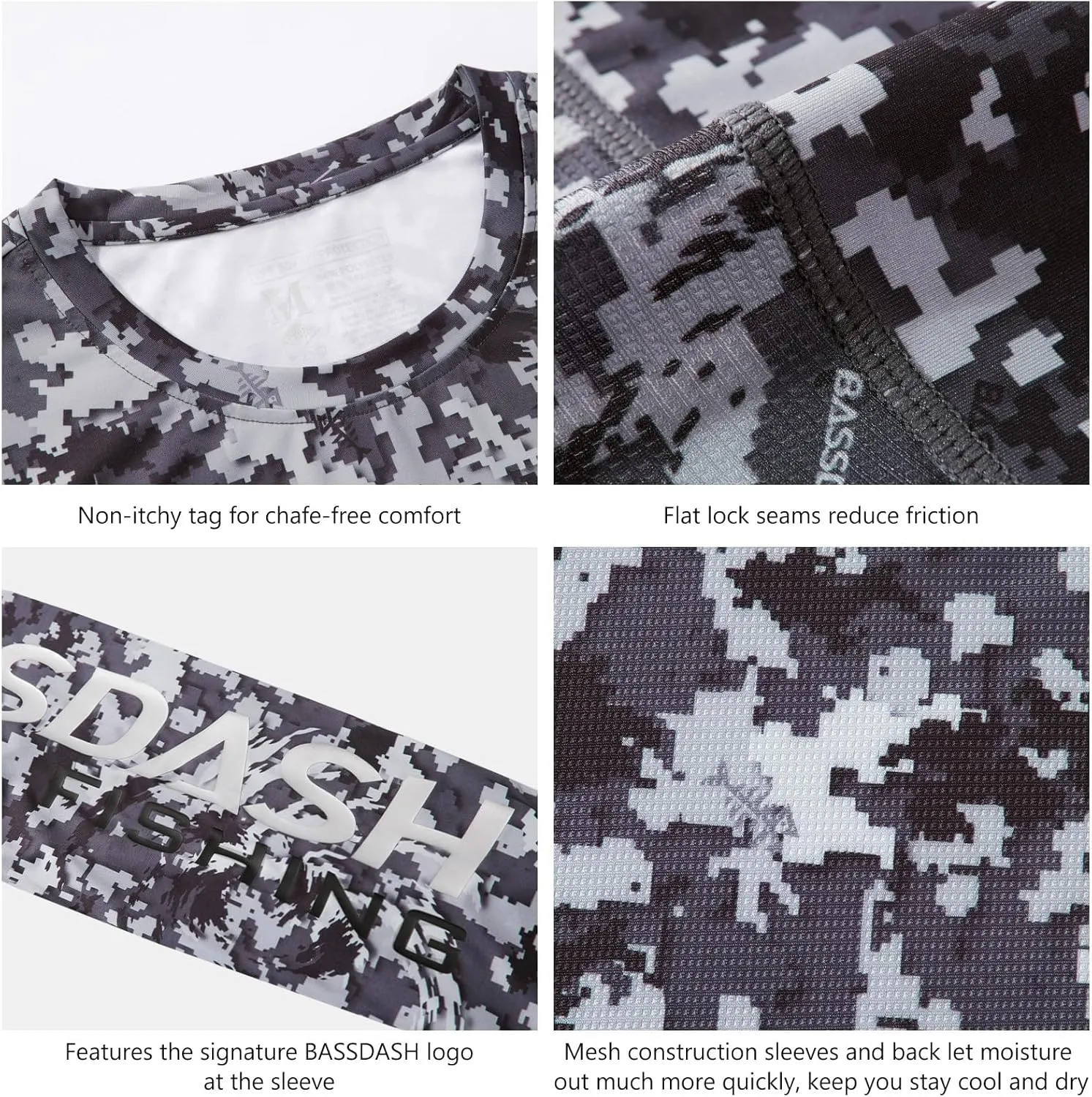 BASSDASH Mens Camo Fishing Shirts UPF 50  Long Sleeve Quick Dry Lightweight T-Shirts for Outdoor Hiking Kayaking FS37M