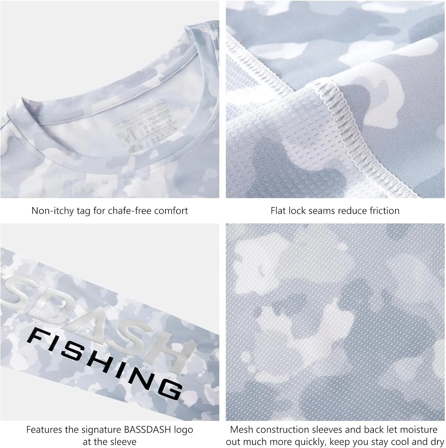 BASSDASH Mens Camo Fishing Shirts UPF 50  Long Sleeve Quick Dry Lightweight T-Shirts for Outdoor Hiking Kayaking FS37M