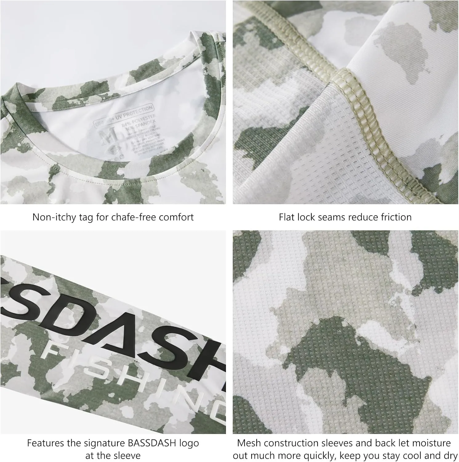 BASSDASH Mens Camo Fishing Shirts UPF 50  Long Sleeve Quick Dry Lightweight T-Shirts for Outdoor Hiking Kayaking FS37M