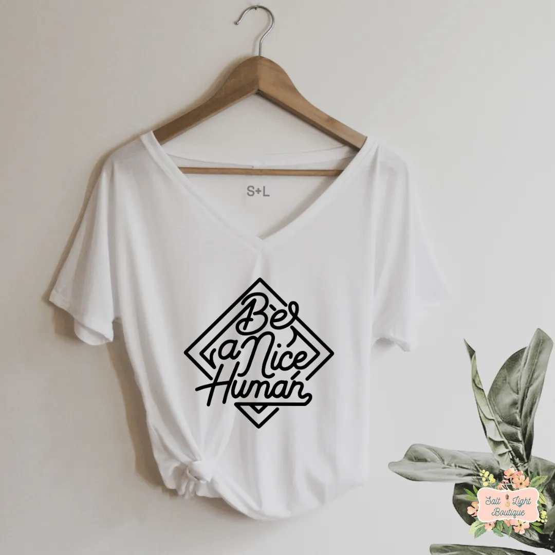 BE A NICE HUMAN WOMENS TRIBLEND VNECK SHIRT