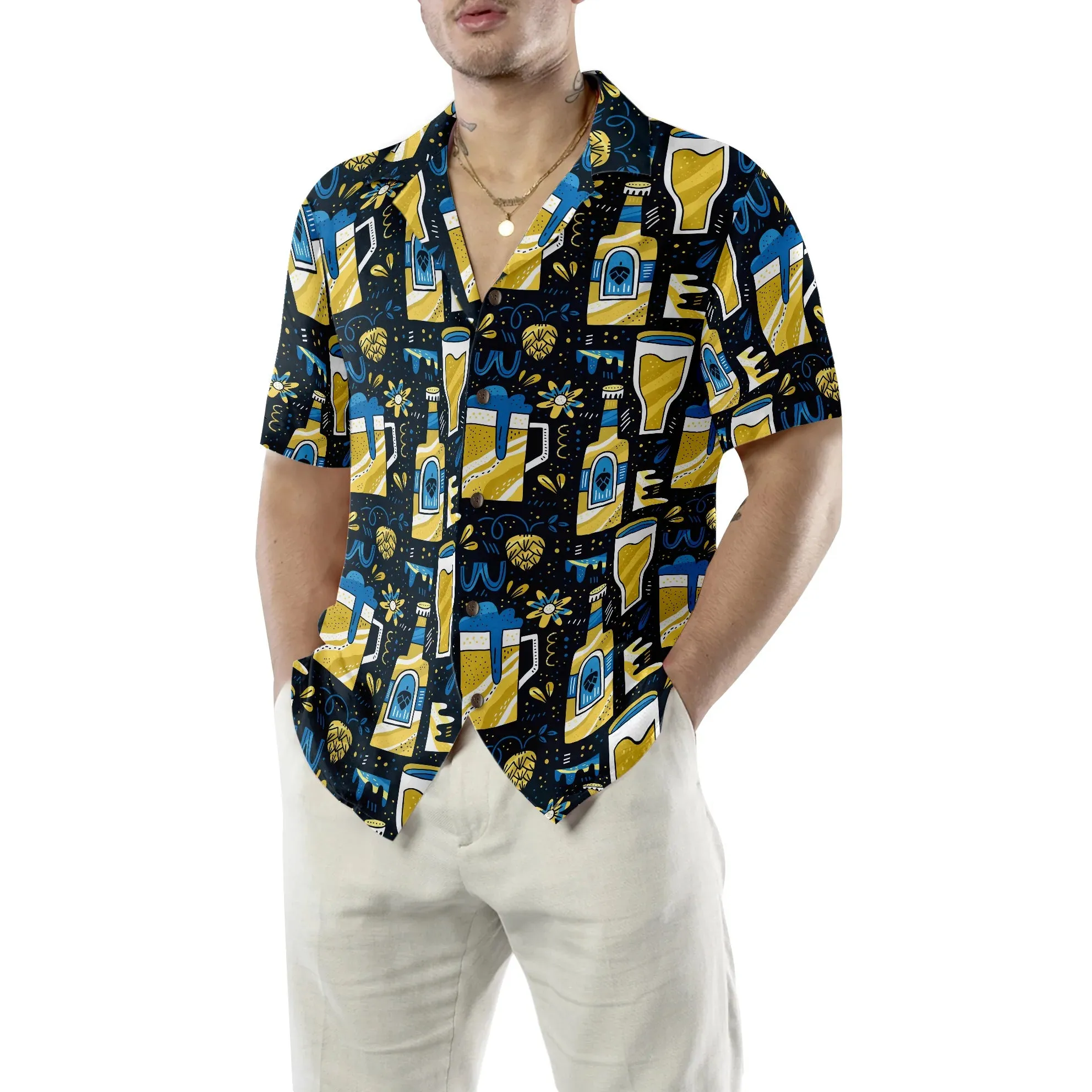 Beer Pattern Hawaiian Shirt, Beer Tropical Summer Aloha Shirt For Men, Perfect Gift For Beer Lovers, Friends, Husband, Boyfriend, Family