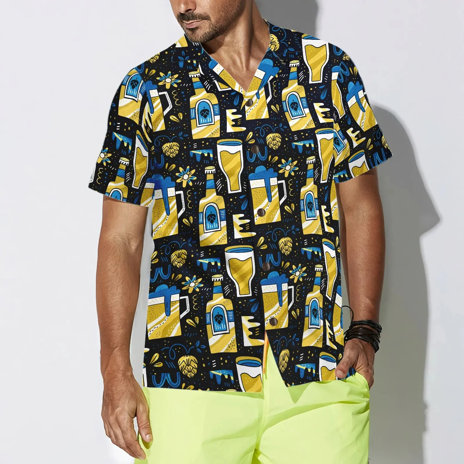 Beer Pattern Hawaiian Shirt, Beer Tropical Summer Aloha Shirt For Men, Perfect Gift For Beer Lovers, Friends, Husband, Boyfriend, Family