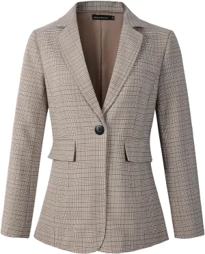 Beninos Womens Casual Blazers One Button Plaid Blazer Jacket