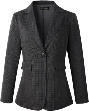 Beninos Womens Casual Blazers One Button Plaid Blazer Jacket
