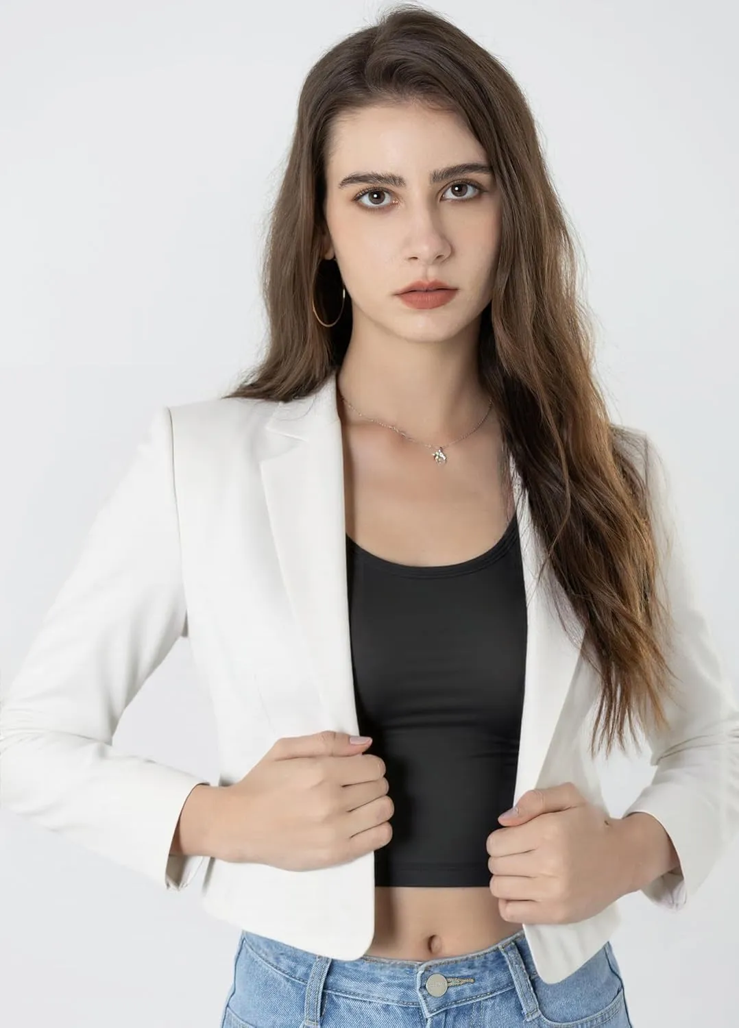 Beninos Womens Casual Blazers Open Front Cropped Blazer Jacket