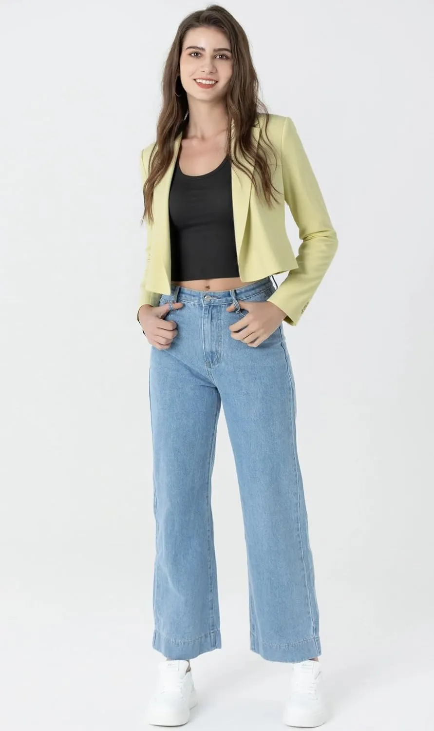 Beninos Womens Casual Blazers Open Front Cropped Blazer Jacket