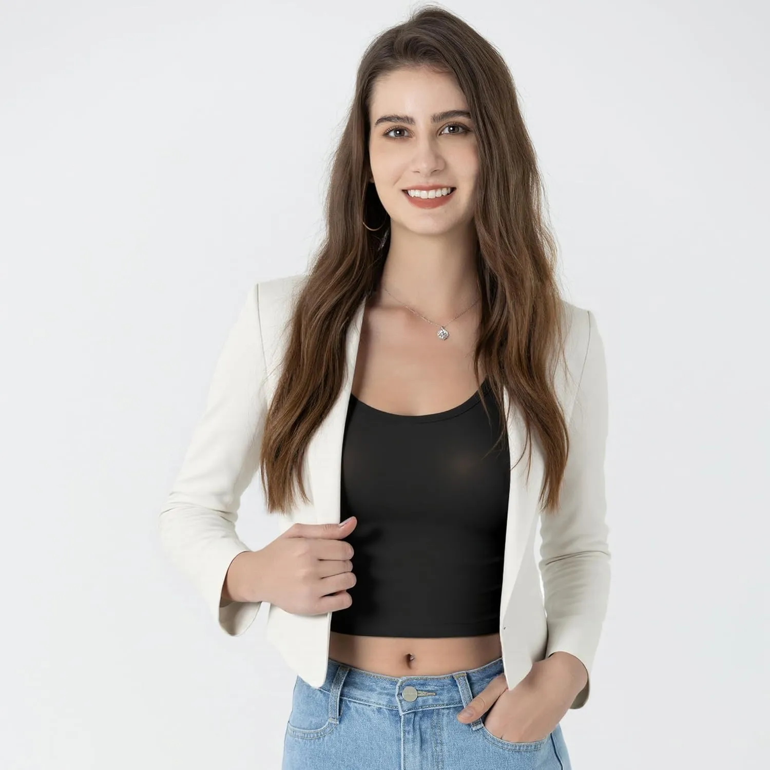 Beninos Womens Casual Blazers Open Front Cropped Blazer Jacket