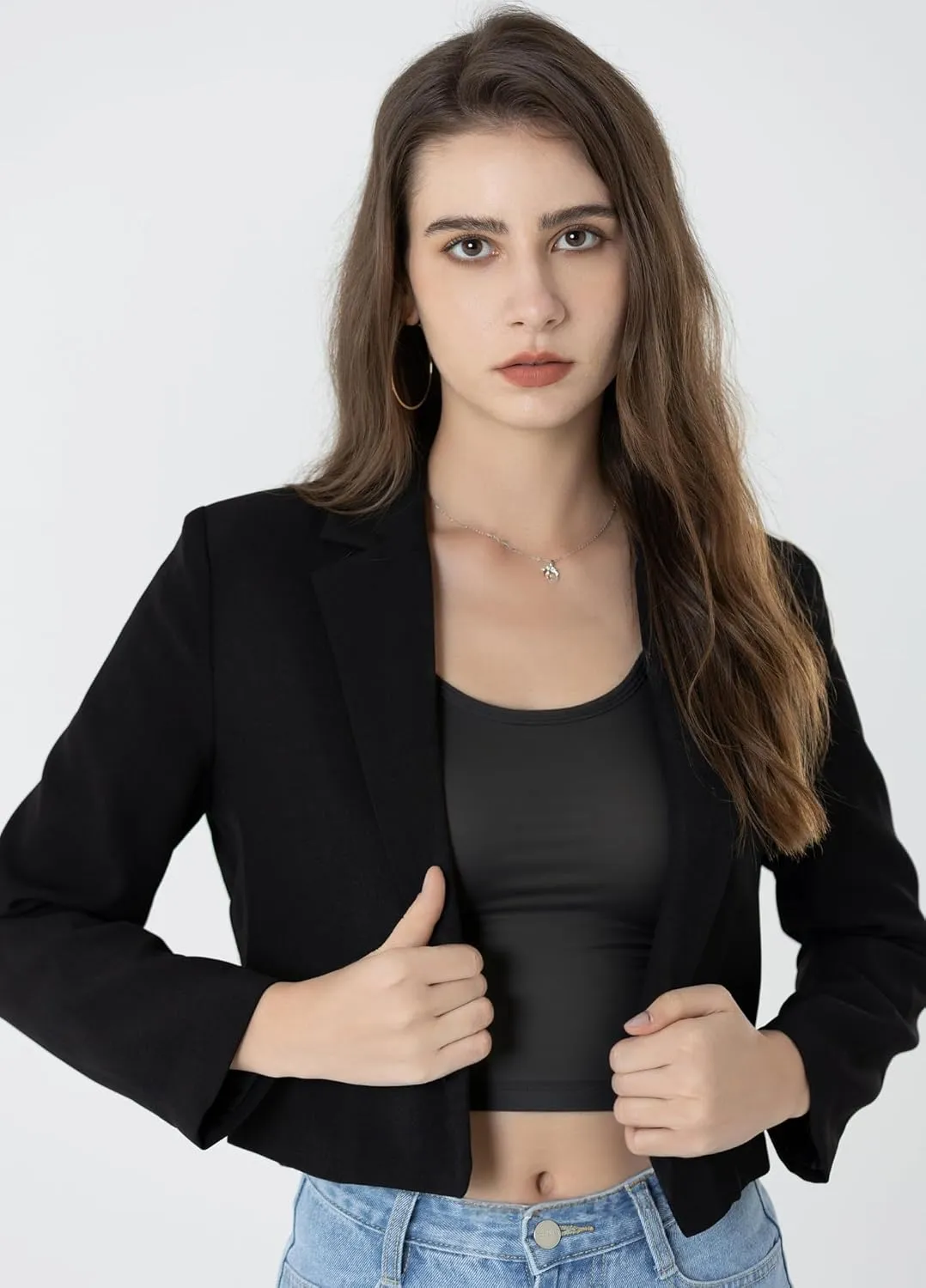 Beninos Womens Casual Blazers Open Front Cropped Blazer Jacket