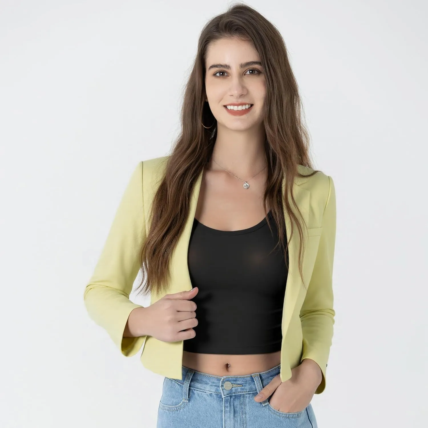 Beninos Womens Casual Blazers Open Front Cropped Blazer Jacket