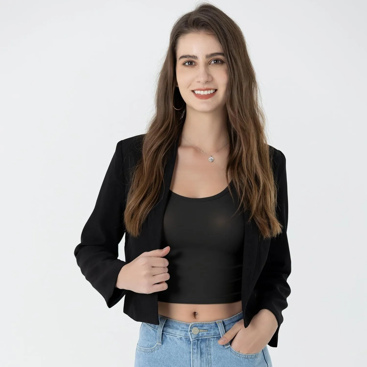 Beninos Womens Casual Blazers Open Front Cropped Blazer Jacket