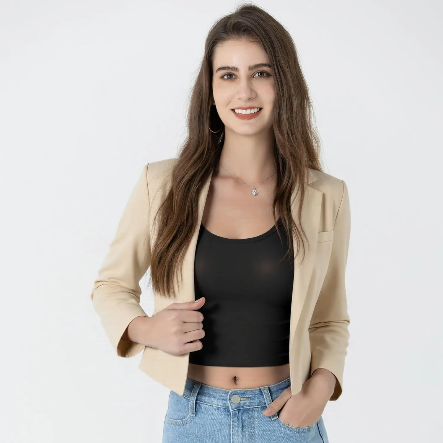 Beninos Womens Casual Blazers Open Front Cropped Blazer Jacket
