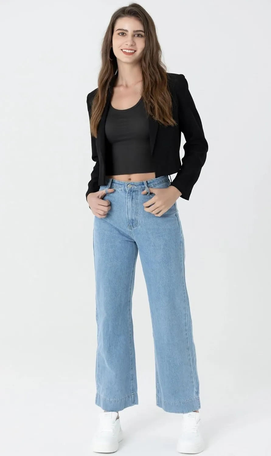 Beninos Womens Casual Blazers Open Front Cropped Blazer Jacket