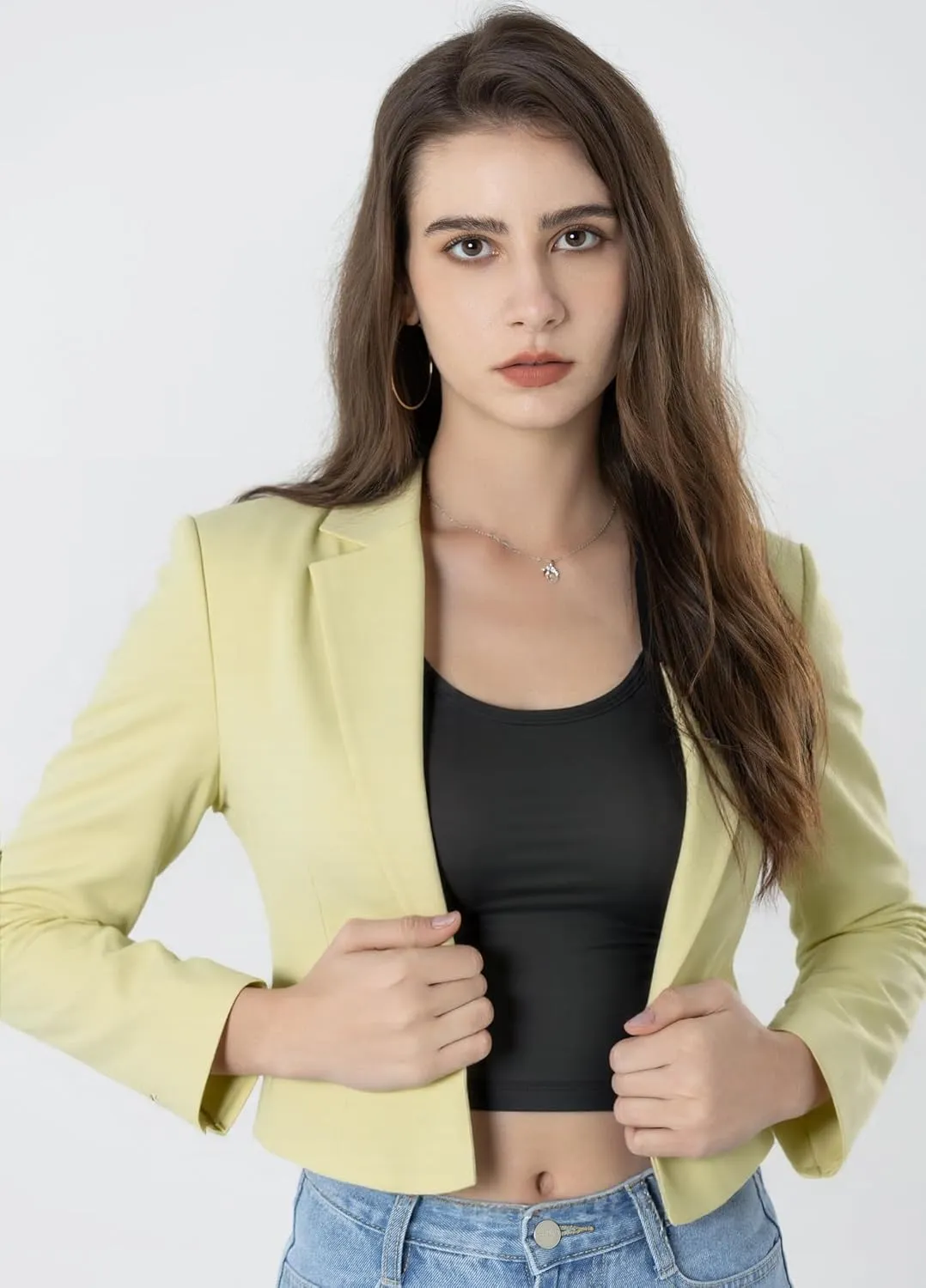 Beninos Womens Casual Blazers Open Front Cropped Blazer Jacket