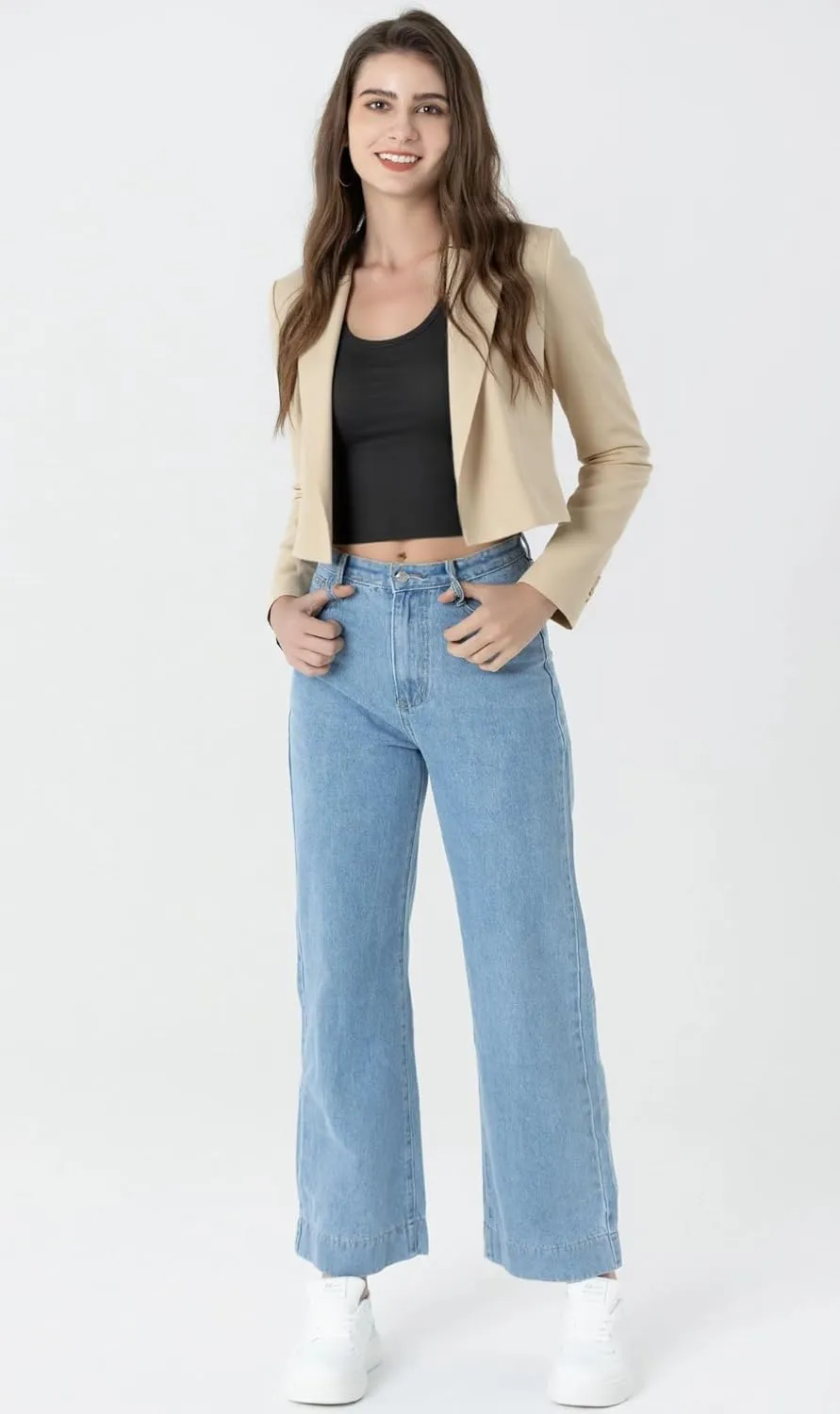 Beninos Womens Casual Blazers Open Front Cropped Blazer Jacket