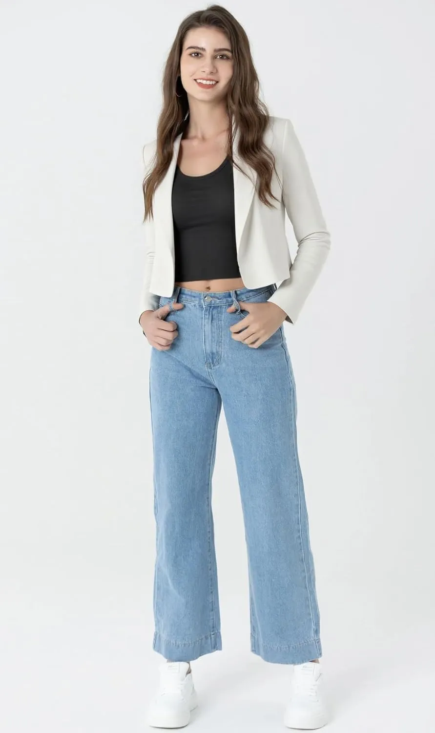 Beninos Womens Casual Blazers Open Front Cropped Blazer Jacket