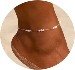 BERISO Ankle Bracelets for Women 14k Gold Plated Dainty Initial Anklets for Women Adjustable Size