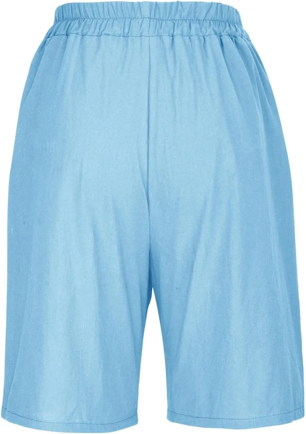 Bermuda Shorts for Women Knee Length Summer Beach Linen Shorts Lightweight Wide Leg High Waisted Long Short w/Pockets