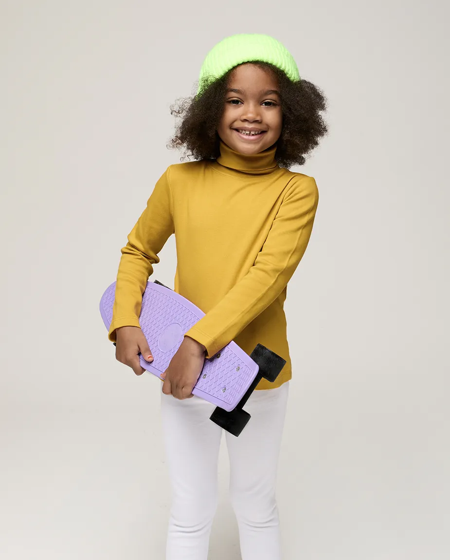 Big Girl Cotton Long Sleeve Solid Turtleneck T-Shirt