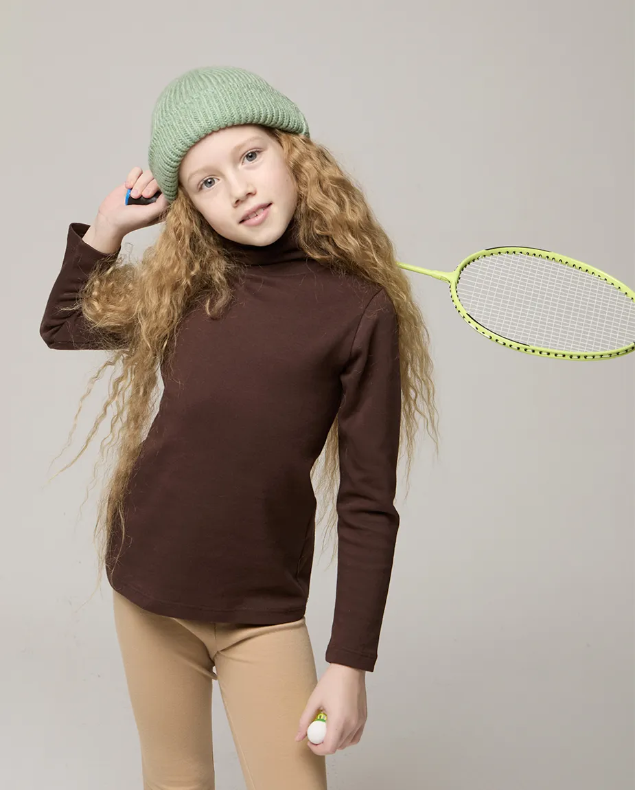 Big Girl Cotton Long Sleeve Solid Turtleneck T-Shirt