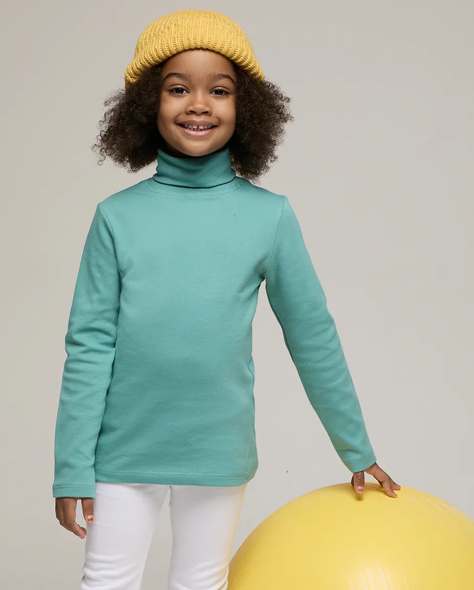 Big Girl Cotton Long Sleeve Solid Turtleneck T-Shirt