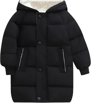 Big Girls Quilted Jacket Children's Down Padded Jacket Long Cotton Padded Jacket Baby Winter Coat for (Black, 5-6 Years)