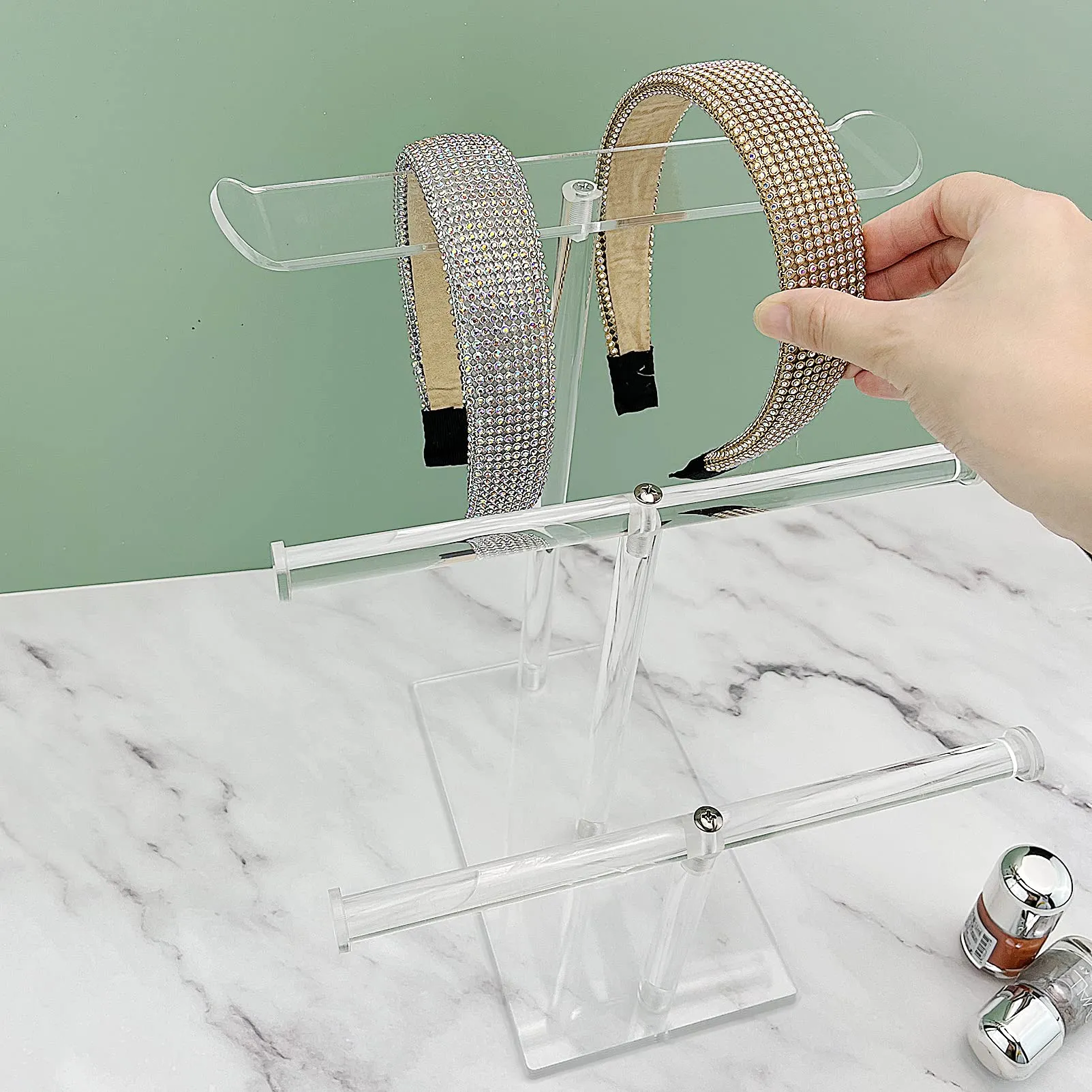 Bigfety Acrylic Headband Holder, 3-Tier Hair Accessories Organizer Clear Stand for Girls