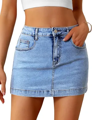 BISUAL Denim Skirt Women Casual Denim Mini Skirt High Waisted Denim Skort Slim Fit Jean Skirt Summer Jean Skort with Pocket
