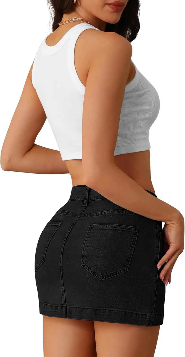 BISUAL Denim Skirt Women Casual Denim Mini Skirt High Waisted Denim Skort Slim Fit Jean Skirt Summer Jean Skort with Pocket