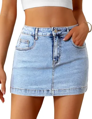 BISUAL Denim Skirt Women Casual Denim Mini Skirt High Waisted Denim Skort Slim Fit Jean Skirt Summer Jean Skort with Pocket