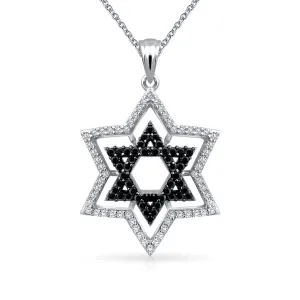 Black & White CZ Star of David Pendant Necklace Sterling Silver for Teens