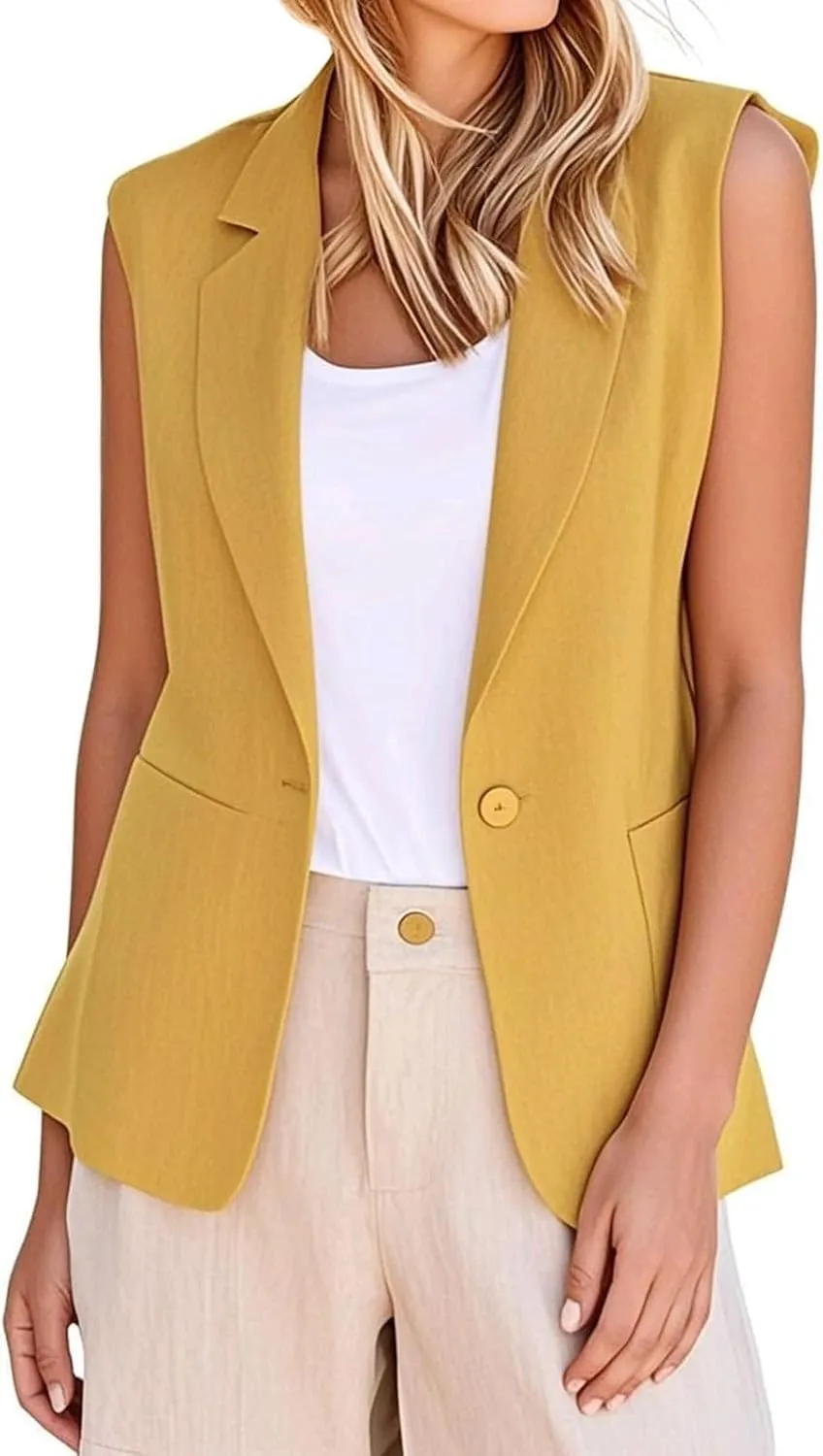 Blazer Vest for Women Summer Trendy Sleeveless Suit Jacket Dressy Casual Outfits for Business & Vacation with Pockets