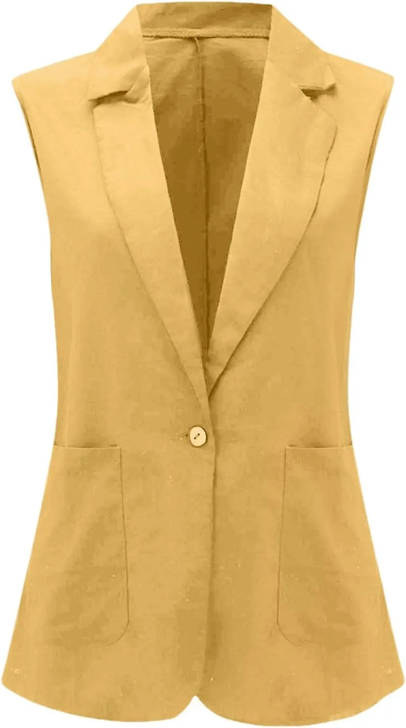 Blazer Vest for Women Summer Trendy Sleeveless Suit Jacket Dressy Casual Outfits for Business & Vacation with Pockets