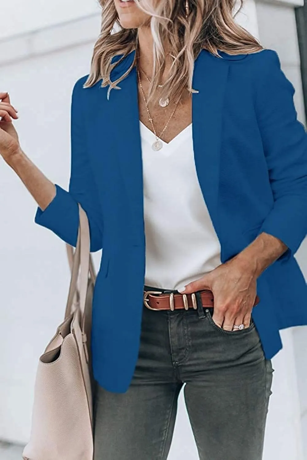 Blazers for Women Business Casual Blazers Open Front Long Sleeve Work Office Suit Jackets Fall Outerwear with Pockets