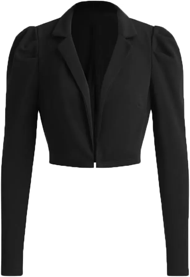 Blazers for Women Business Casual Work Office Long Puff Sleeve Open Front Cropped Blazer Suit Jacket
