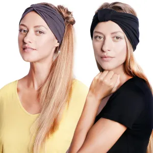 BLOM Original Boho 2-Pack Headbands for Women- Non-Slip Knotted Headband- Women Hair Band Made in Bali- 6" Wide Multistyle Elastic Head Wrap Perfect for Running, Yoga, Travel, Workouts & Fashion