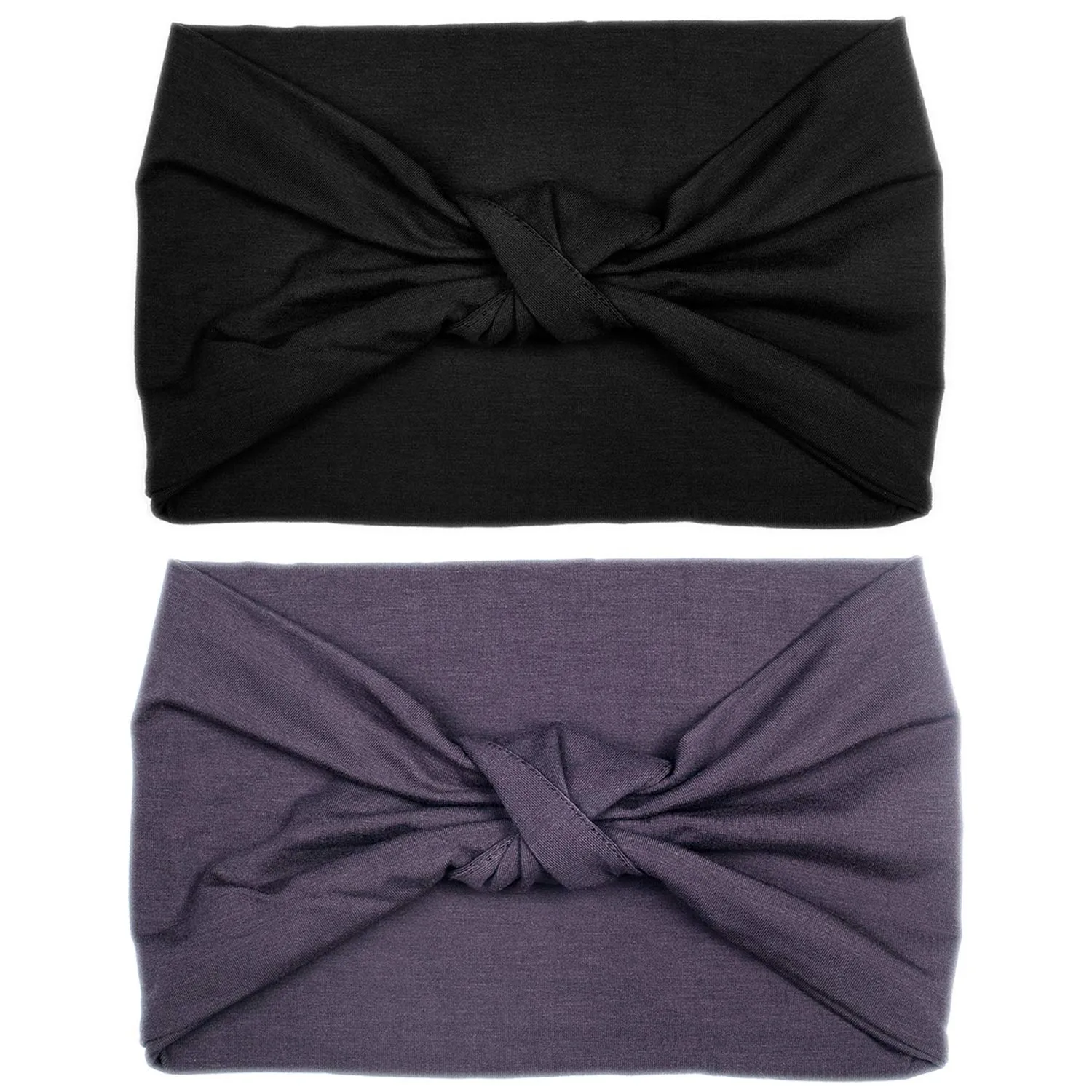BLOM Original Boho 2-Pack Headbands for Women- Non-Slip Knotted Headband- Women Hair Band Made in Bali- 6" Wide Multistyle Elastic Head Wrap Perfect for Running, Yoga, Travel, Workouts & Fashion