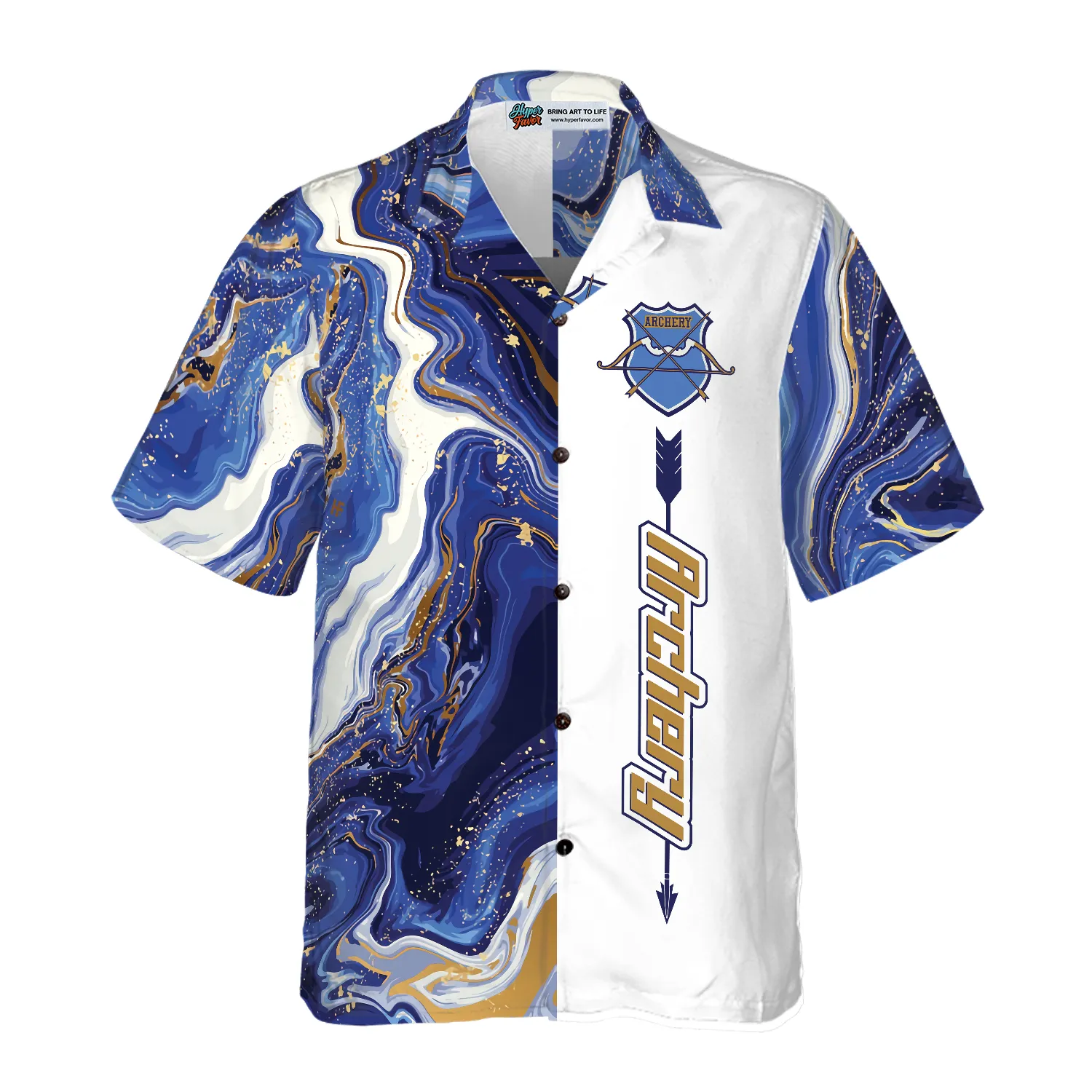 Blue Marble And Gold Archery Hawaiian Shirt, Best Gift For lover, Friend, Family
