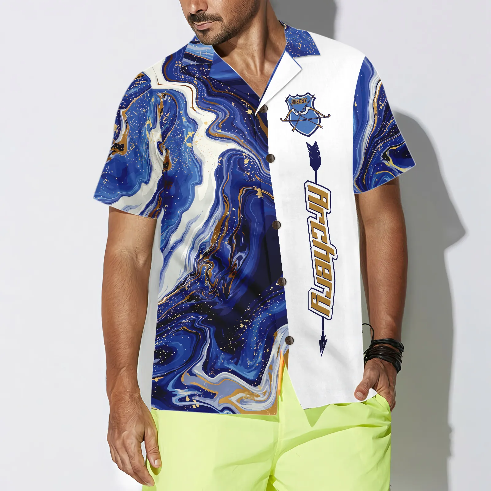 Blue Marble And Gold Archery Hawaiian Shirt, Best Gift For lover, Friend, Family