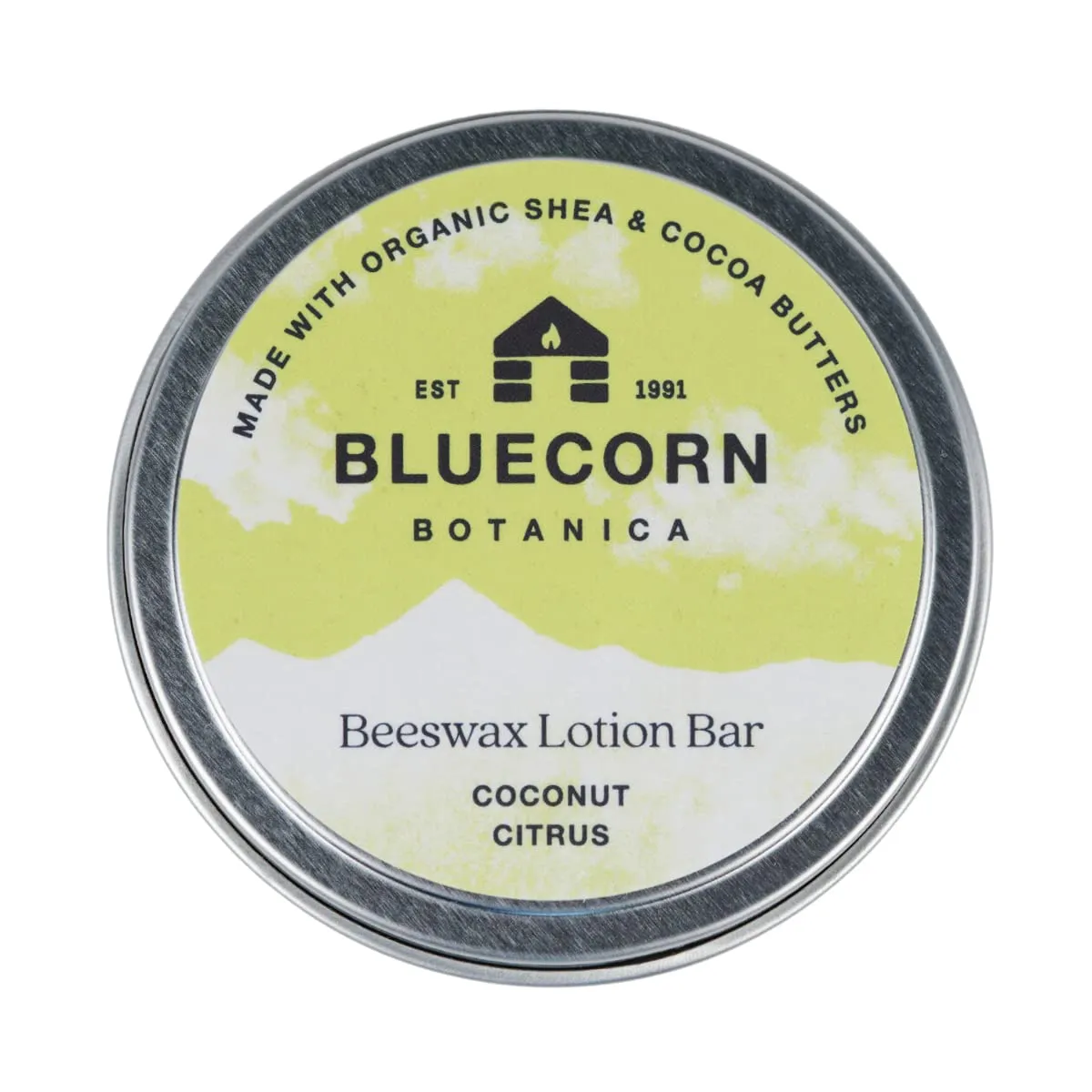 Bluecorn Beeswax Coconut Citrus Scented Lotion Bar. Organic Shea Butter, Cocoa Butter, Vitamin E, Apricot Oil & Avocado Oil. Long-Lasting Moisture for Super Dry Skin. Plastic-Free & Made in the USA.