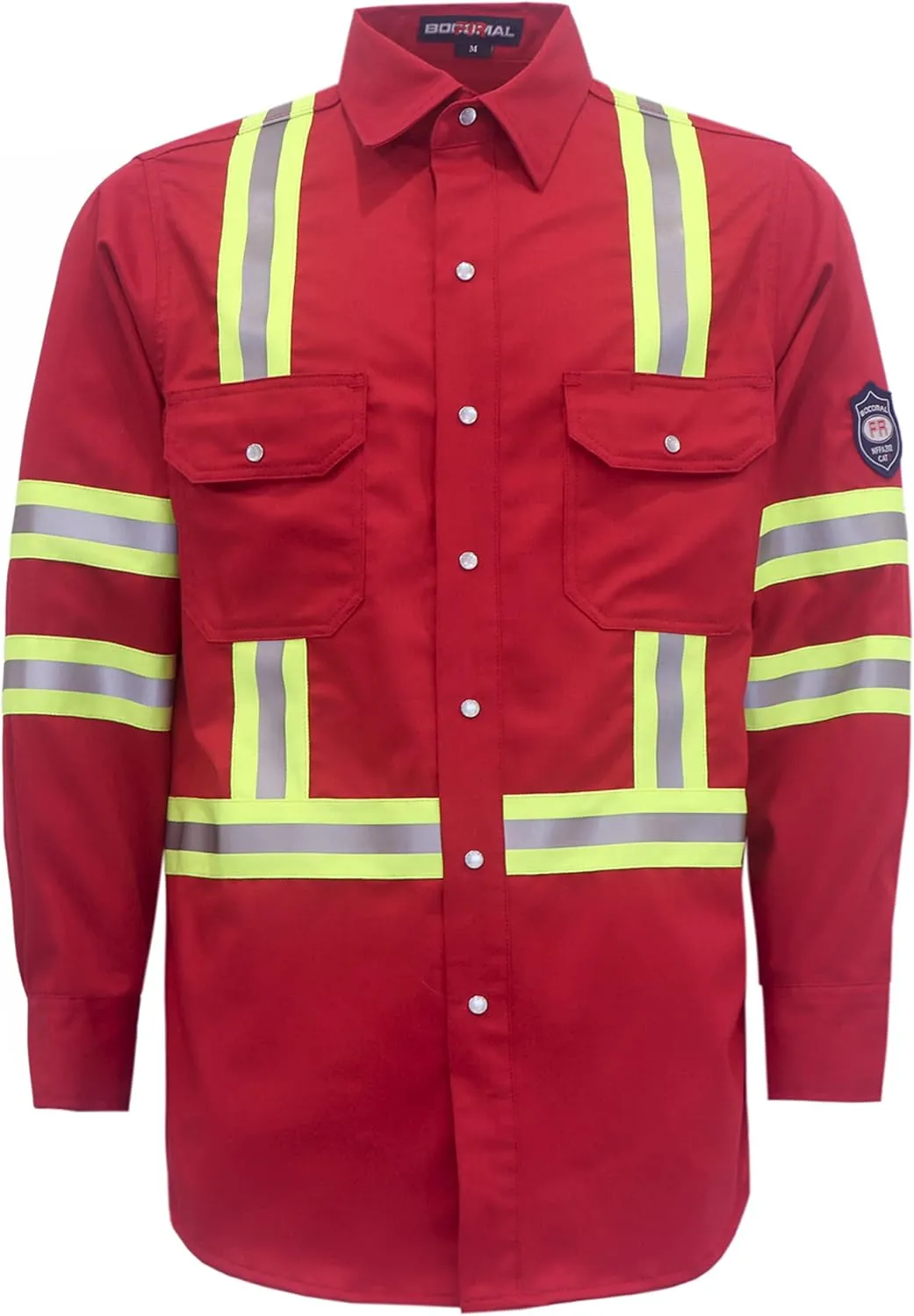 BOCOMAL FR Shirts High Visibility/Hi Vis Flame Resistant/Fire Retardant Shirt 7.5oz Men's Reflective Shirts