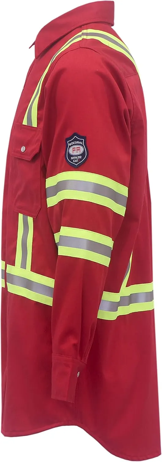 BOCOMAL FR Shirts High Visibility/Hi Vis Flame Resistant/Fire Retardant Shirt 7.5oz Men's Reflective Shirts