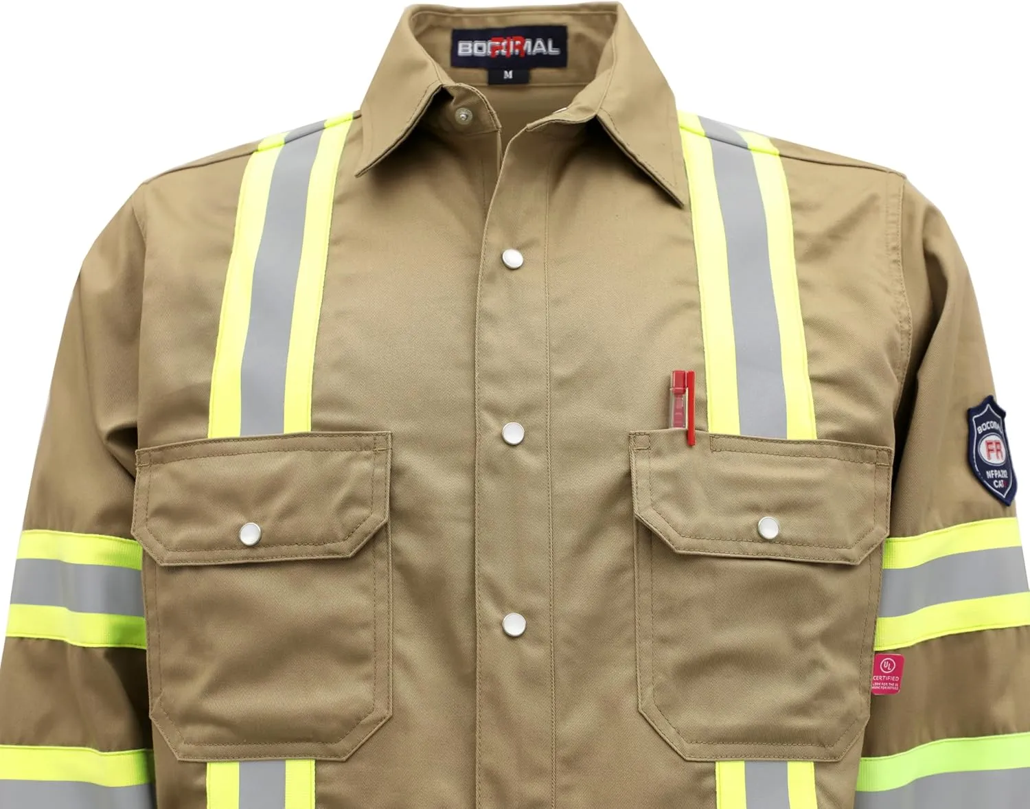 BOCOMAL FR Shirts High Visibility/Hi Vis Flame Resistant/Fire Retardant Shirt 7.5oz Men's Reflective Shirts