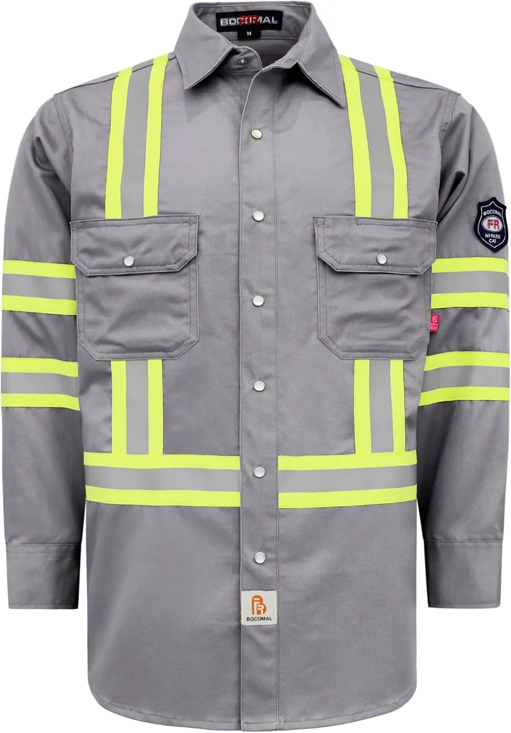 BOCOMAL FR Shirts High Visibility/Hi Vis Flame Resistant/Fire Retardant Shirt 7.5oz Men's Reflective Shirts