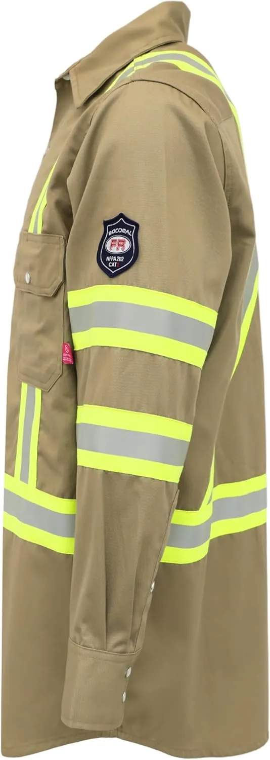 BOCOMAL FR Shirts High Visibility/Hi Vis Flame Resistant/Fire Retardant Shirt 7.5oz Men's Reflective Shirts
