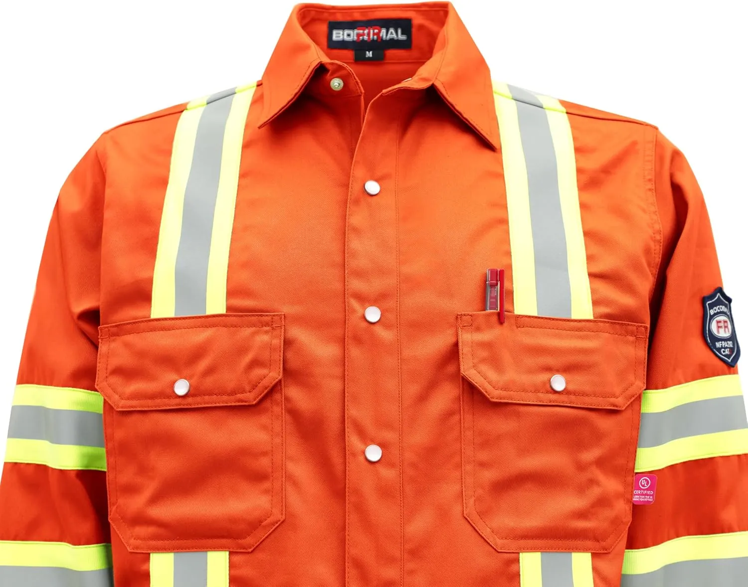 BOCOMAL FR Shirts High Visibility/Hi Vis Flame Resistant/Fire Retardant Shirt 7.5oz Men's Reflective Shirts